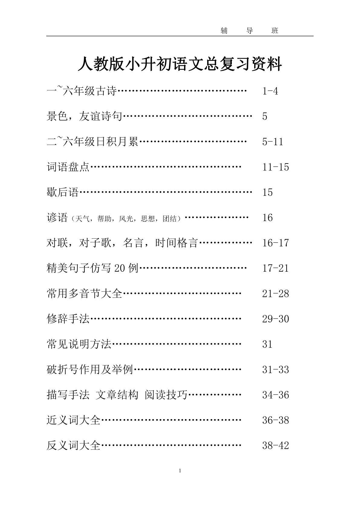 人教版小升初语文总复习资料